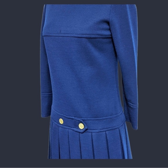 VINTAGE Jonathan Logan dress szS/M 60s Mod blue 70s 60's VTG pleats dropwaist - Picture 7 of 9